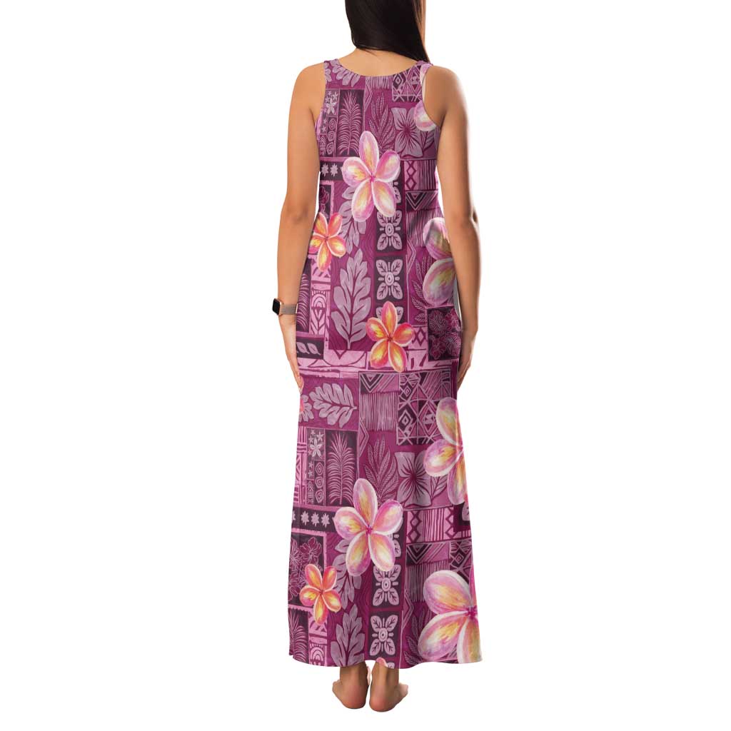 Pink Hawaii Plumeria With Tropical Flowers Motifs Family Matching Tank Maxi Dress and Hawaiian Shirt