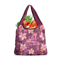 Pink Hawaii Plumeria With Tropical Flowers Motifs Grocery Bag