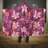 Pink Hawaii Plumeria With Tropical Flowers Motifs Hooded Blanket