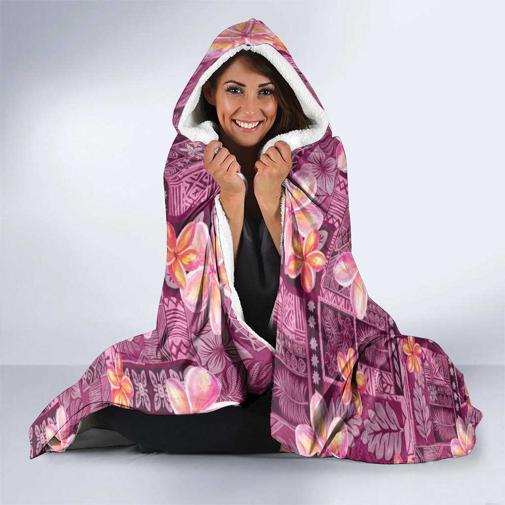 Pink Hawaii Plumeria With Tropical Flowers Motifs Hooded Blanket