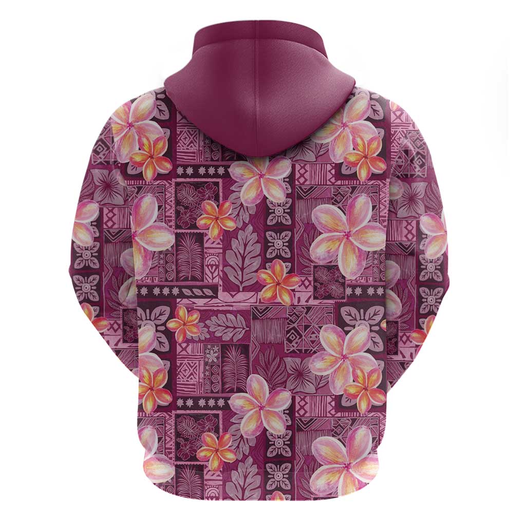 Pink Hawaii Plumeria With Tropical Flowers Motifs Hoodie
