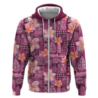 Pink Hawaii Plumeria With Tropical Flowers Motifs Hoodie