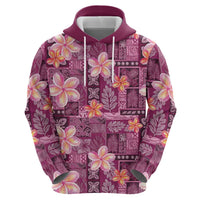 Pink Hawaii Plumeria With Tropical Flowers Motifs Hoodie