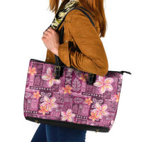 Pink Hawaii Plumeria With Tropical Flowers Motifs Leather Tote Bag