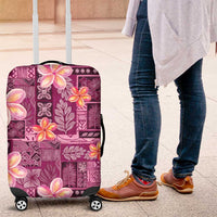 Pink Hawaii Plumeria With Tropical Flowers Motifs Luggage Cover