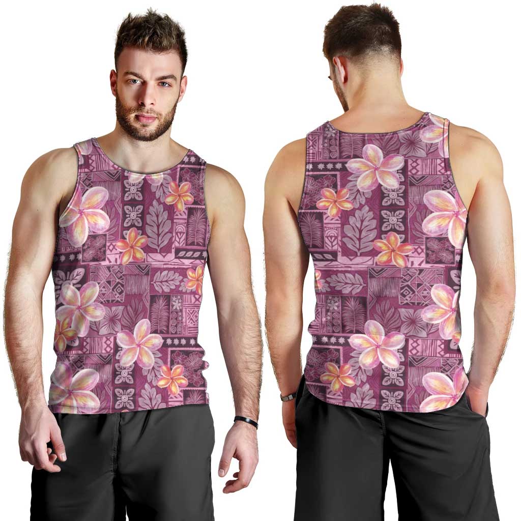 Pink Hawaii Plumeria With Tropical Flowers Motifs Men Tank Top