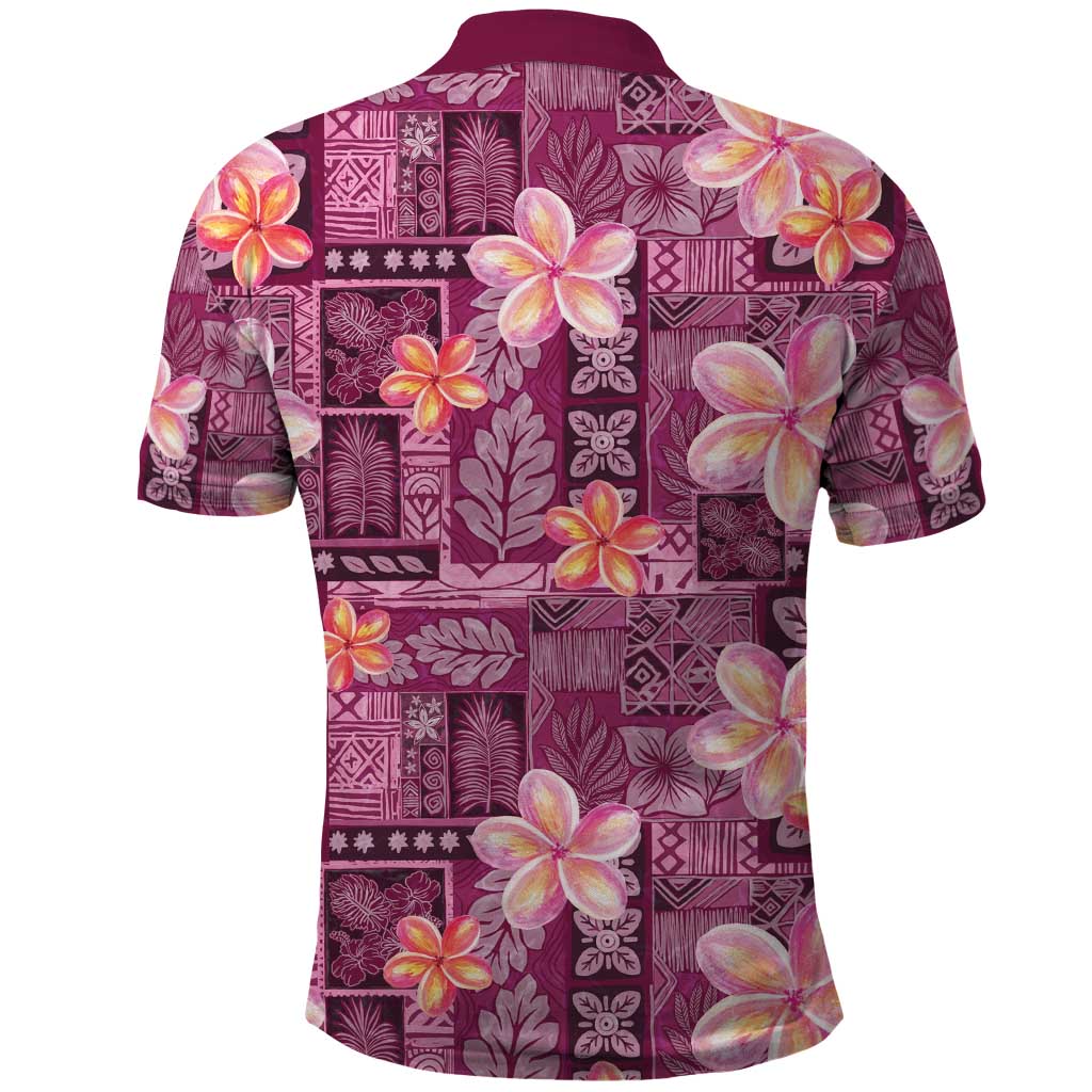 Pink Hawaii Plumeria With Tropical Flowers Motifs Polo Shirt