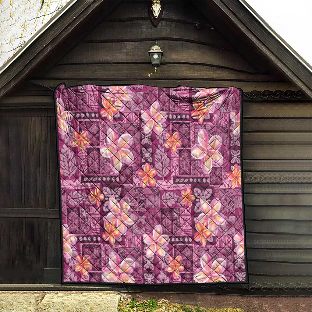 Pink Hawaii Plumeria With Tropical Flowers Motifs Quilt