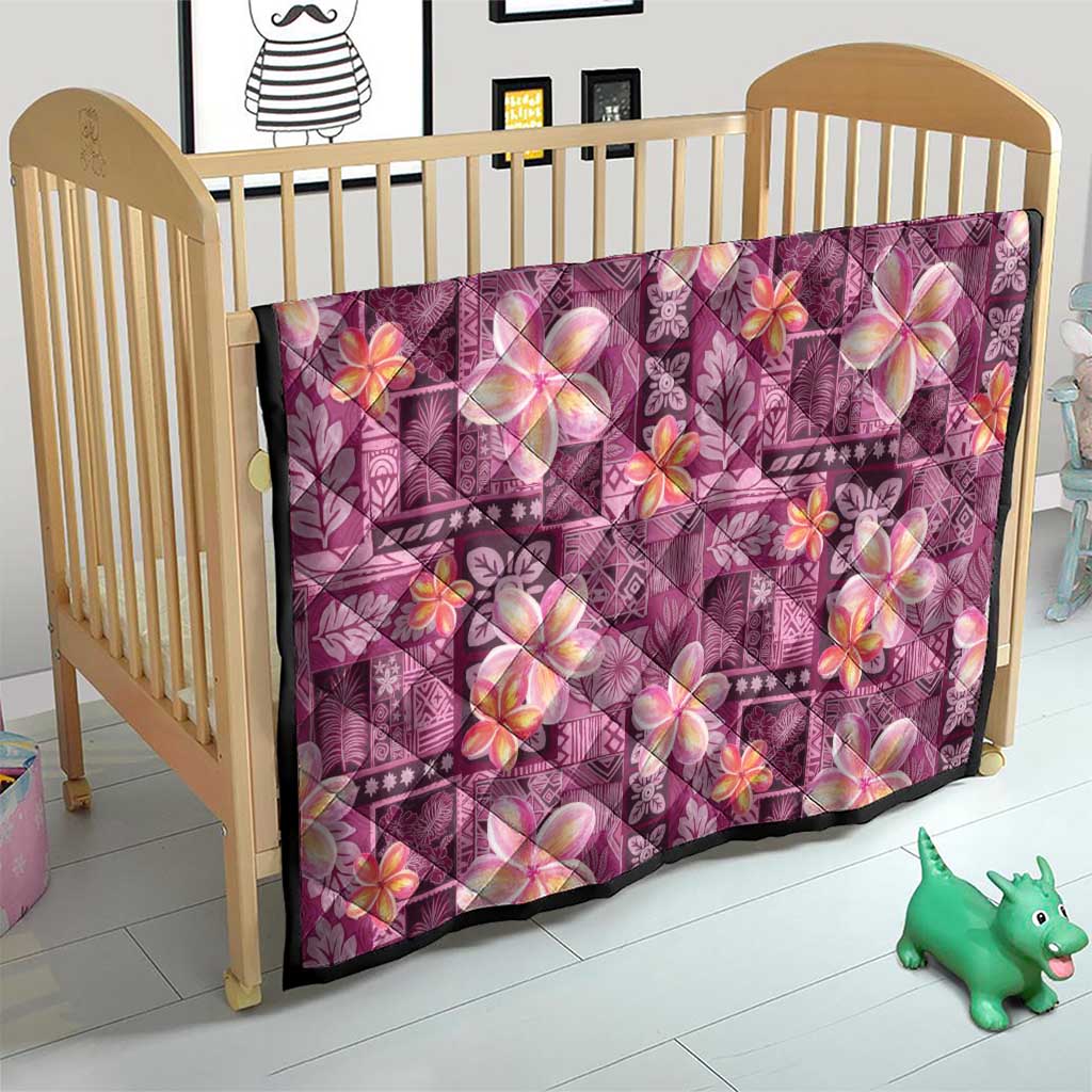 Pink Hawaii Plumeria With Tropical Flowers Motifs Quilt
