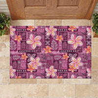 Pink Hawaii Plumeria With Tropical Flowers Motifs Rubber Doormat