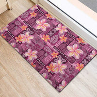 Pink Hawaii Plumeria With Tropical Flowers Motifs Rubber Doormat