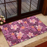 Pink Hawaii Plumeria With Tropical Flowers Motifs Rubber Doormat