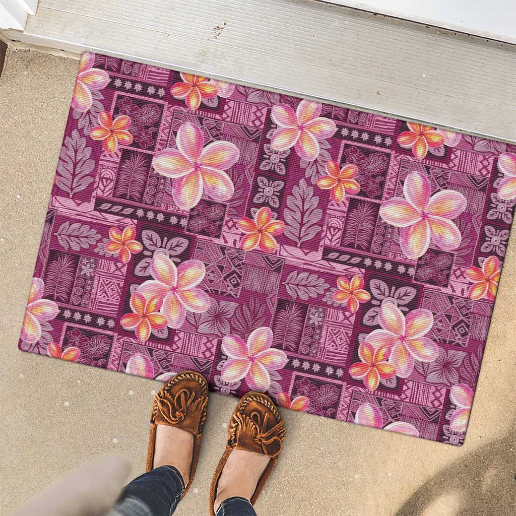 Pink Hawaii Plumeria With Tropical Flowers Motifs Rubber Doormat
