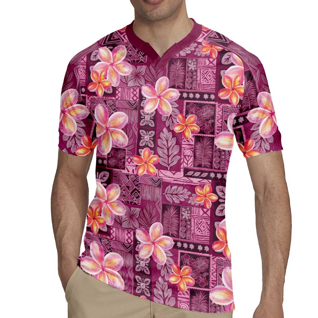 Pink Hawaii Plumeria With Tropical Flowers Motifs Rugby Jersey