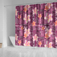 Pink Hawaii Plumeria With Tropical Flowers Motifs Shower Curtain