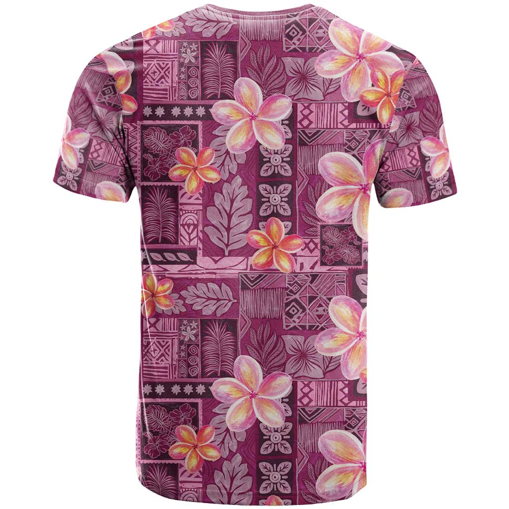 Pink Hawaii Plumeria With Tropical Flowers Motifs T Shirt