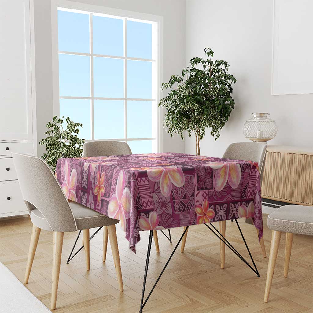 Pink Hawaii Plumeria With Tropical Flowers Motifs Tablecloth