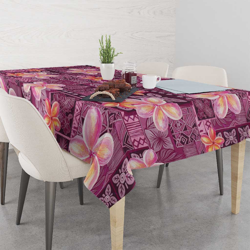 Pink Hawaii Plumeria With Tropical Flowers Motifs Tablecloth