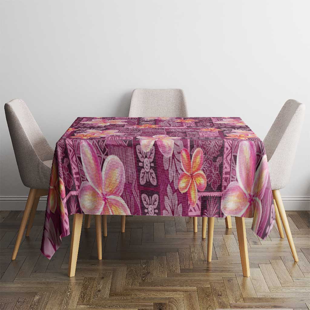 Pink Hawaii Plumeria With Tropical Flowers Motifs Tablecloth