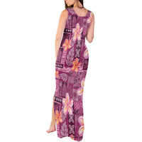 Pink Hawaii Plumeria With Tropical Flowers Motifs Tank Maxi Dress