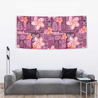 Pink Hawaii Plumeria With Tropical Flowers Motifs Tapestry