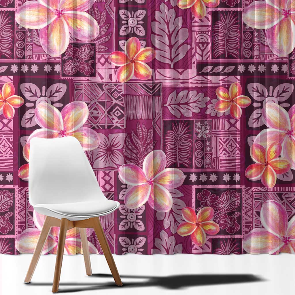Pink Hawaii Plumeria With Tropical Flowers Motifs Window Curtain