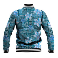 Cyan Hawaii Plumeria With Tropical Flowers Motifs Baseball Jacket