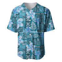 Cyan Hawaii Plumeria With Tropical Flowers Motifs Baseball Jersey