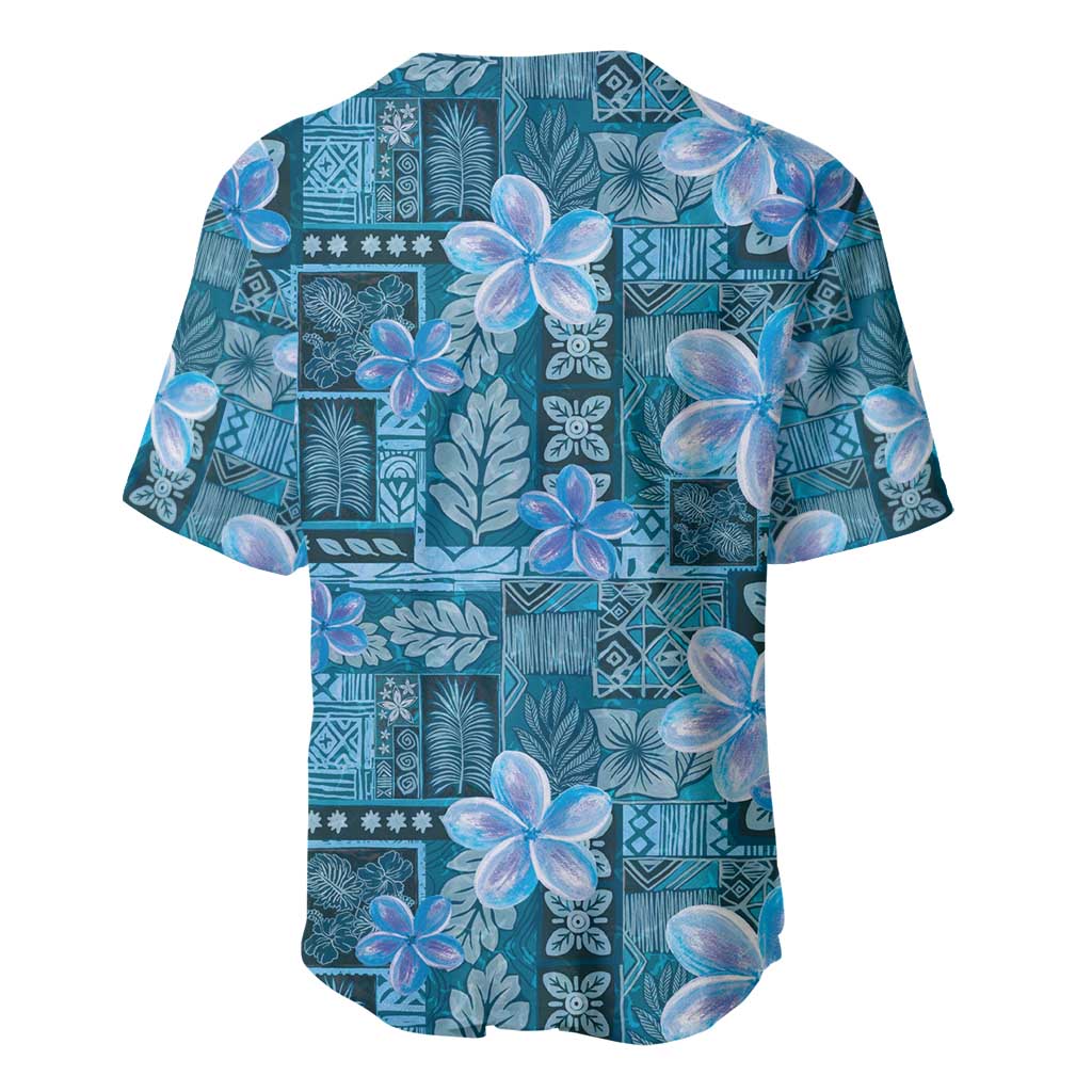 Cyan Hawaii Plumeria With Tropical Flowers Motifs Baseball Jersey