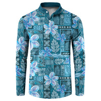 Cyan Hawaii Plumeria With Tropical Flowers Motifs Button Sweatshirt