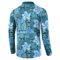 Cyan Hawaii Plumeria With Tropical Flowers Motifs Button Sweatshirt