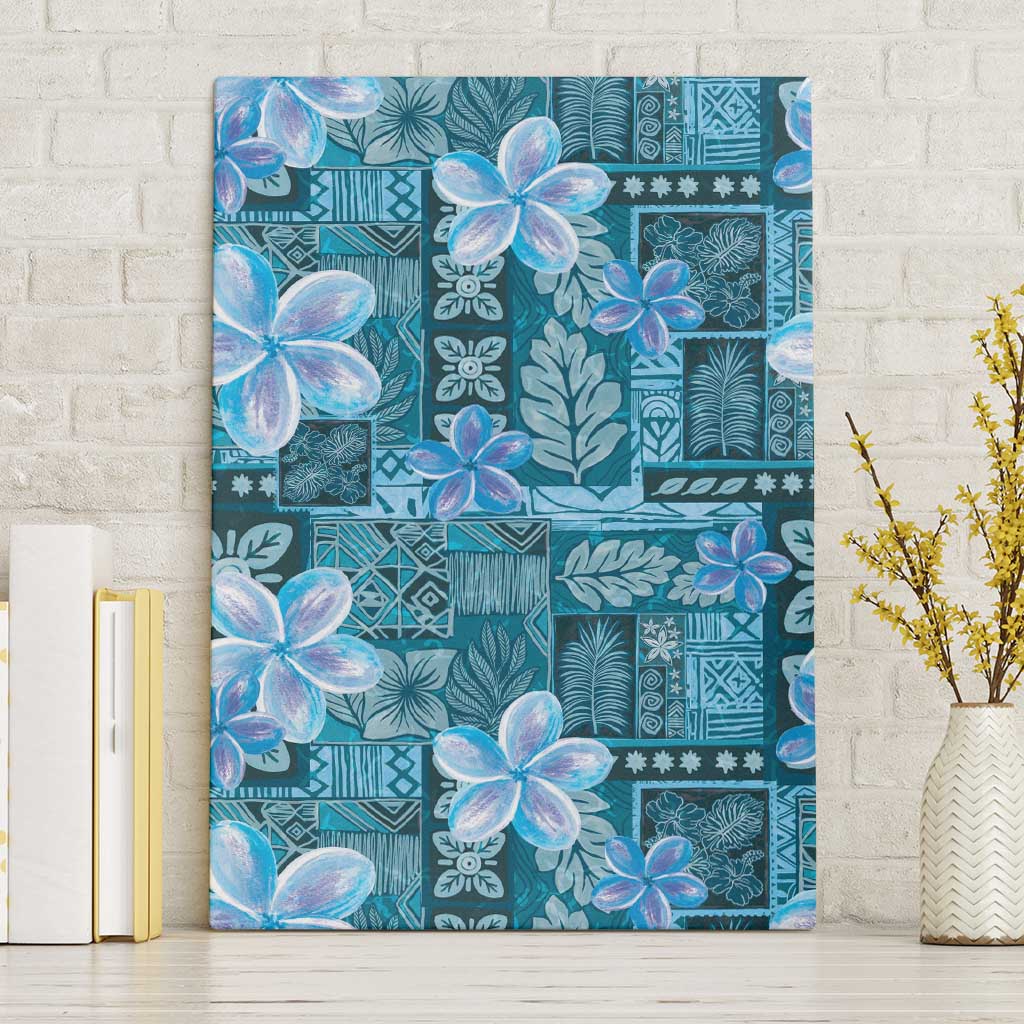 Cyan Hawaii Plumeria With Tropical Flowers Motifs Canvas Wall Art