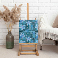 Cyan Hawaii Plumeria With Tropical Flowers Motifs Canvas Wall Art