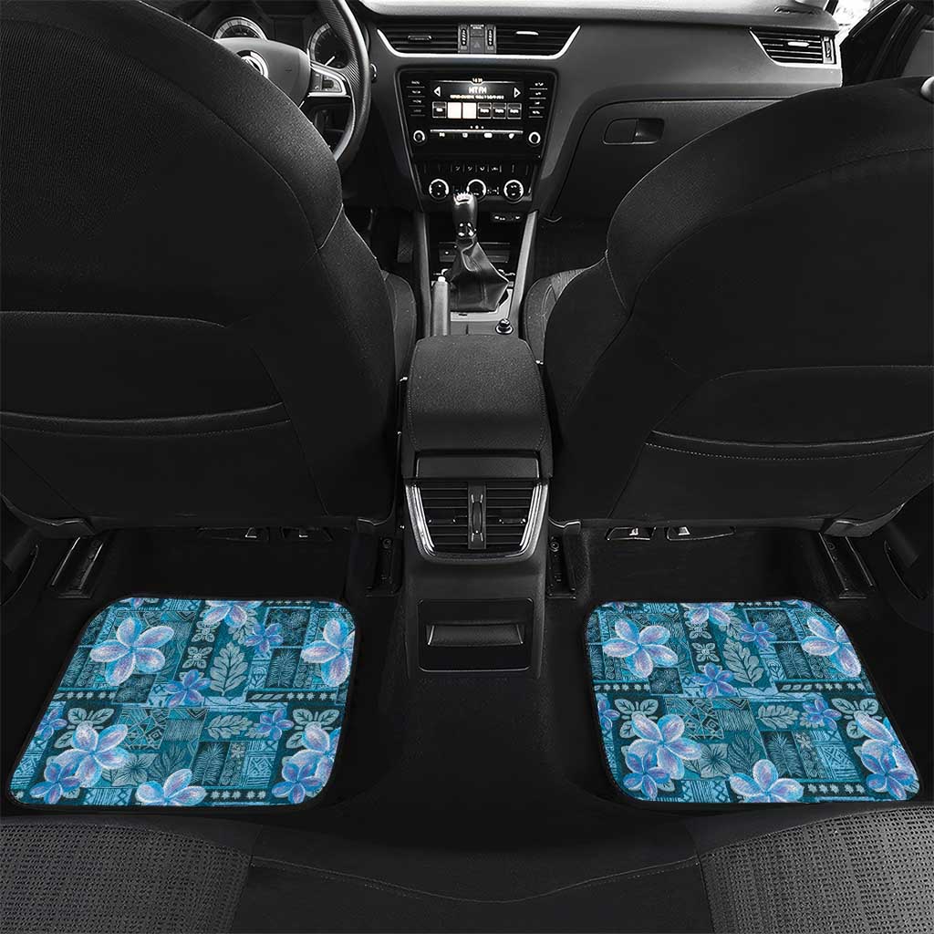 Cyan Hawaii Plumeria With Tropical Flowers Motifs Car Mats