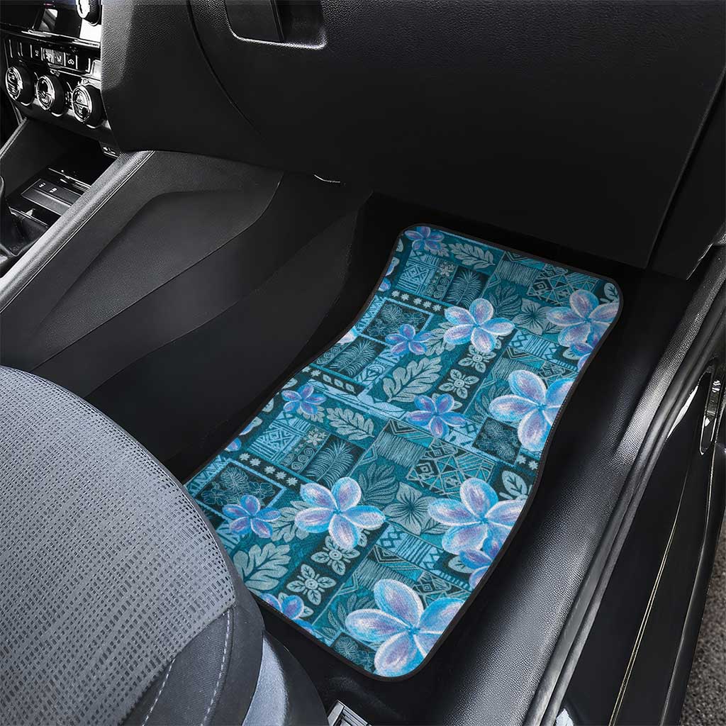 Cyan Hawaii Plumeria With Tropical Flowers Motifs Car Mats
