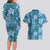 Cyan Hawaii Plumeria With Tropical Flowers Motifs Couples Matching Long Sleeve Bodycon Dress and Hawaiian Shirt