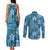 Cyan Hawaii Plumeria With Tropical Flowers Motifs Couples Matching Tank Maxi Dress and Long Sleeve Button Shirt