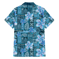 Cyan Hawaii Plumeria With Tropical Flowers Motifs Family Matching Long Sleeve Bodycon Dress and Hawaiian Shirt