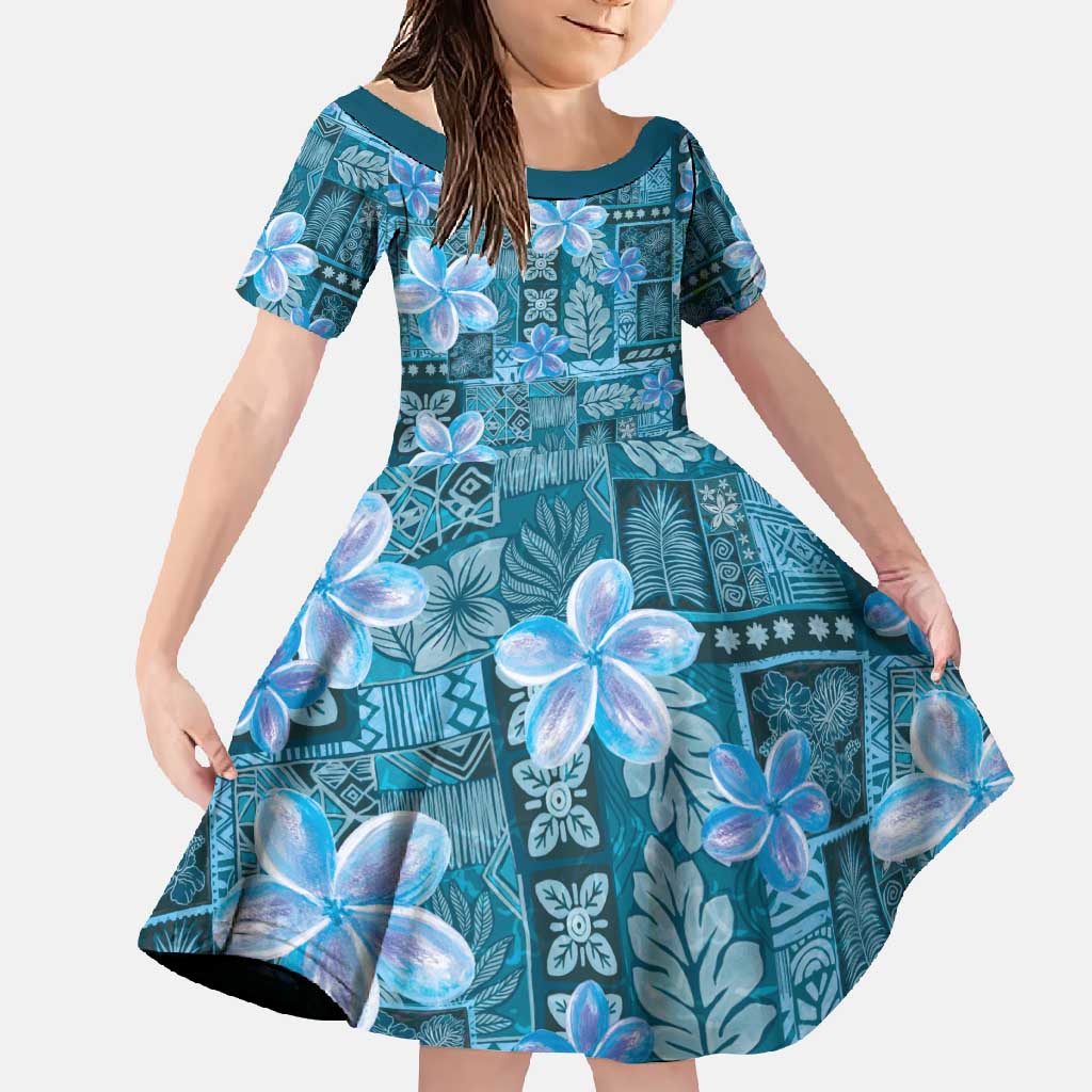 Cyan Hawaii Plumeria With Tropical Flowers Motifs Family Matching Mermaid Dress and Hawaiian Shirt