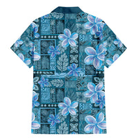 Cyan Hawaii Plumeria With Tropical Flowers Motifs Family Matching Mermaid Dress and Hawaiian Shirt