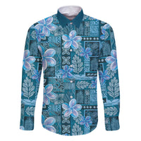 Cyan Hawaii Plumeria With Tropical Flowers Motifs Family Matching Mermaid Dress and Hawaiian Shirt
