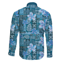 Cyan Hawaii Plumeria With Tropical Flowers Motifs Family Matching Off Shoulder Short Dress and Hawaiian Shirt