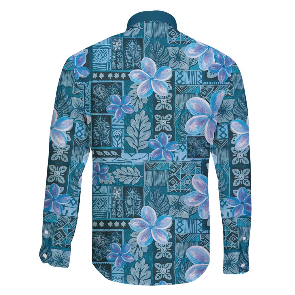 Cyan Hawaii Plumeria With Tropical Flowers Motifs Family Matching Puletasi and Hawaiian Shirt