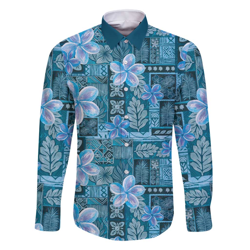 Cyan Hawaii Plumeria With Tropical Flowers Motifs Family Matching Summer Maxi Dress and Hawaiian Shirt