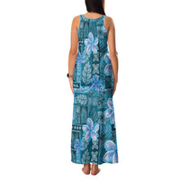 Cyan Hawaii Plumeria With Tropical Flowers Motifs Family Matching Tank Maxi Dress and Hawaiian Shirt