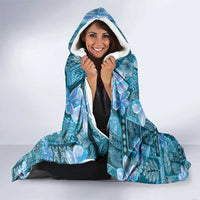 Cyan Hawaii Plumeria With Tropical Flowers Motifs Hooded Blanket