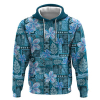 Cyan Hawaii Plumeria With Tropical Flowers Motifs Hoodie