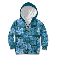 Cyan Hawaii Plumeria With Tropical Flowers Motifs Kid Hoodie