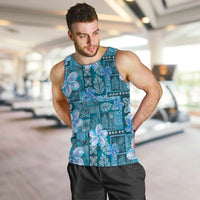 Cyan Hawaii Plumeria With Tropical Flowers Motifs Men Tank Top
