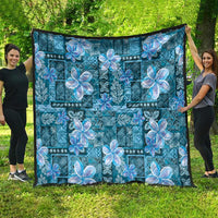 Cyan Hawaii Plumeria With Tropical Flowers Motifs Quilt